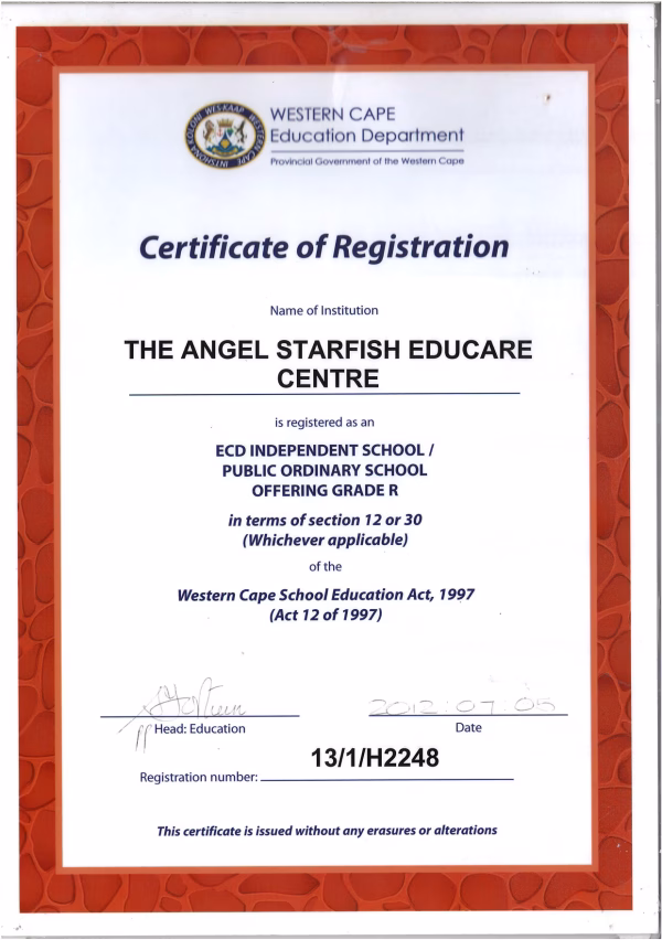WCED registration certificate
